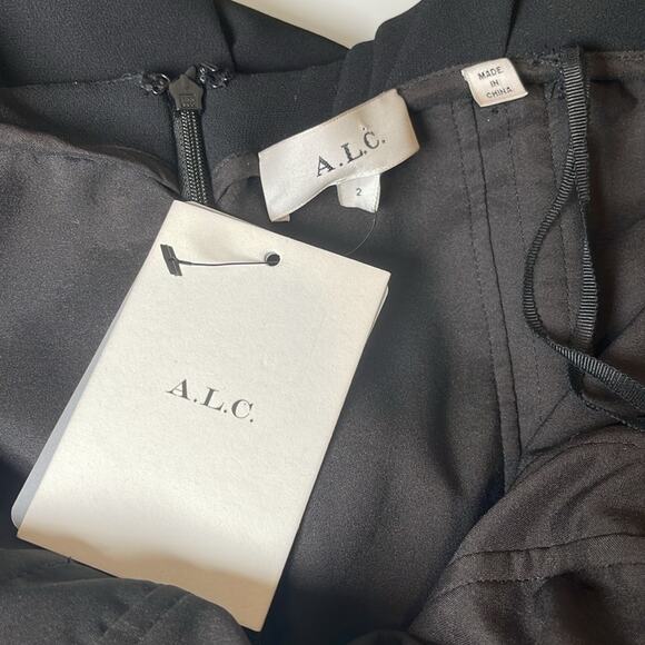 A.L.C. Nora Ruched Off the Shoulder Black Midi Dress Size 2 - Picture 7 of 8